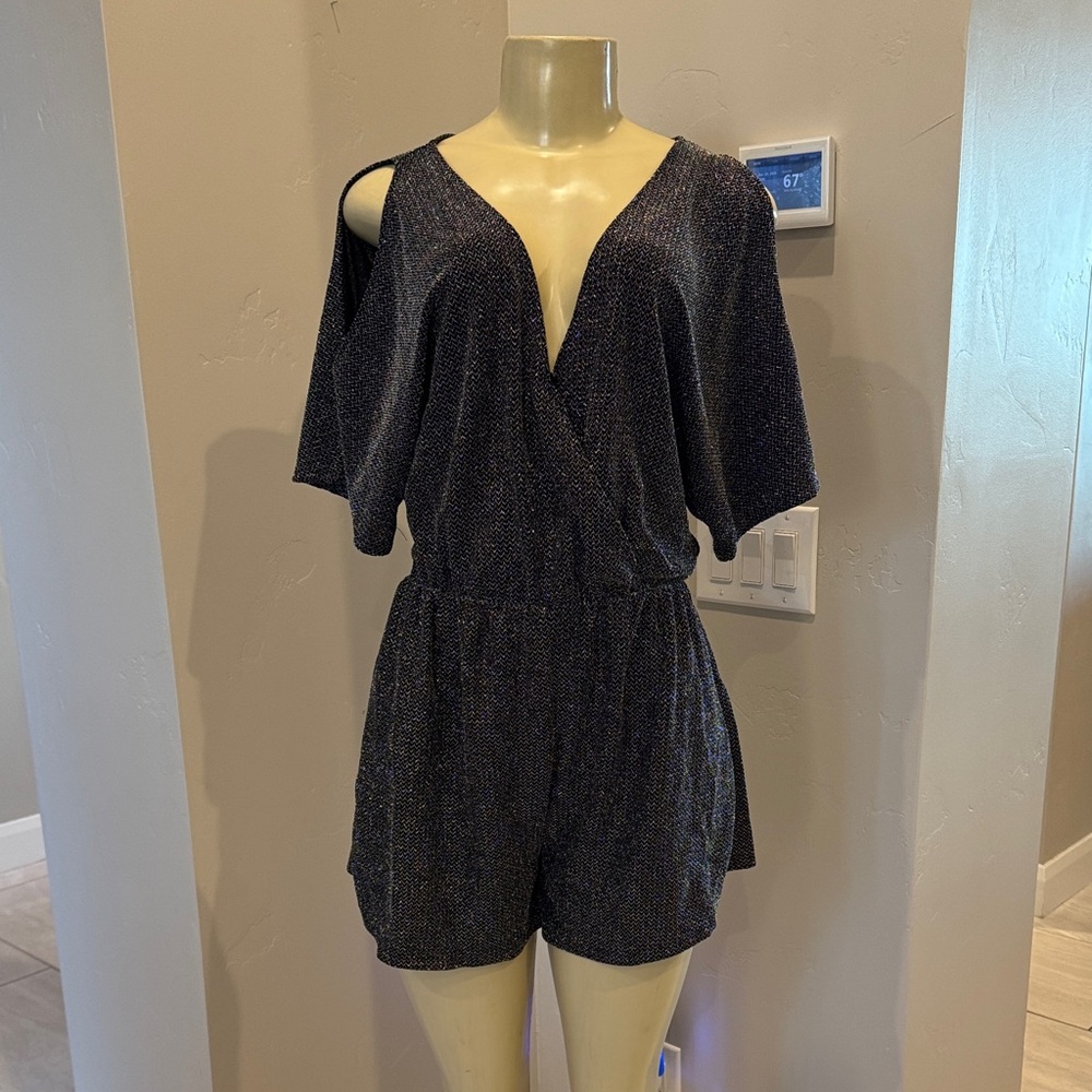 Astr Elegant Black silver metallic Jumpsuit romper size small